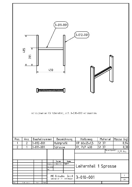 ID 4-010-001 Leiternteil 1 Sprosse