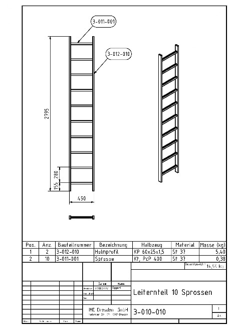 ID 4-010-010 Leiternteil 10 Sprossen