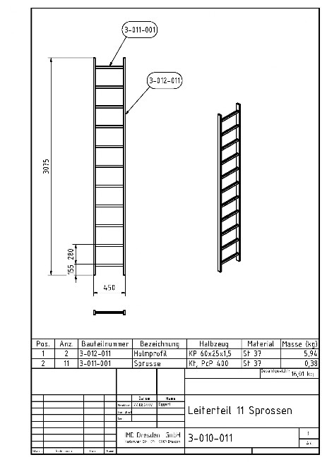 ID 4-010-011 Leiternteil 11 Sprossen