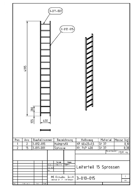 ID 4-010-015 Leiternteil 15 Sprossen