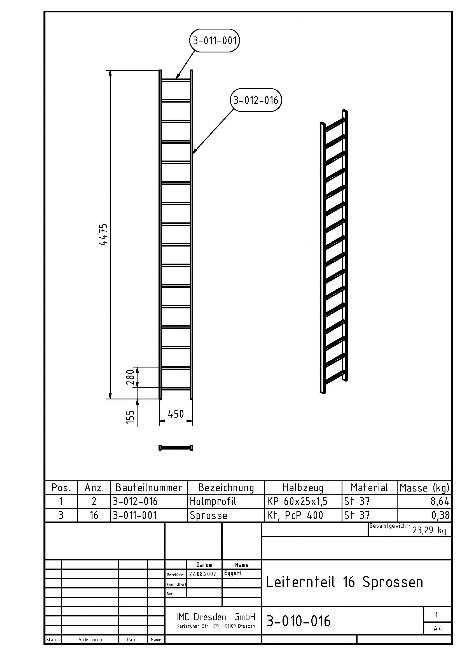 ID 4-010-016 Leiternteil 16 Sprossen