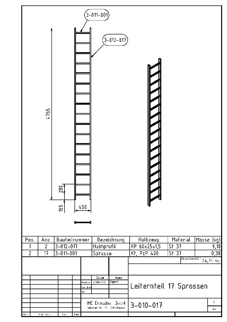 ID 4-010-017 Leiternteil 17 Sprossen