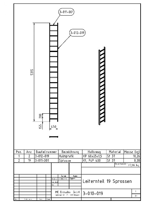 ID 4-010-019 Leiternteil 19 Sprossen