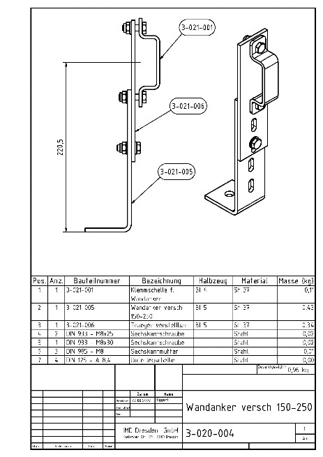 ID 4-020-004 Wandanker verschiebbar 150mm bis 250mm