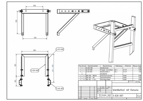 ID 4-020-007 Wandbefestigung mit Konsole 415mm bis 570mm Abstand zur Wand